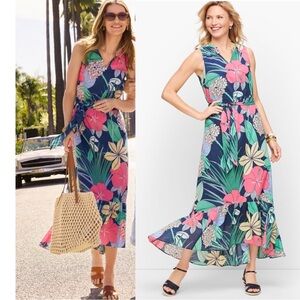 TABOTS VOILE HIBISCUS FLORAL MAXI DRESS  HI LOW Size 12 Resortwear Vacation